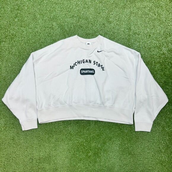 Nike Michigan State Spartans Cropped Crewneck Sweatshirt Womens Size Large White - Picture 1 of 5